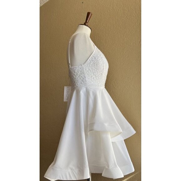 Love Cat Women's White Lace Plunging Skater Dress Size M - Picture 2 of 7